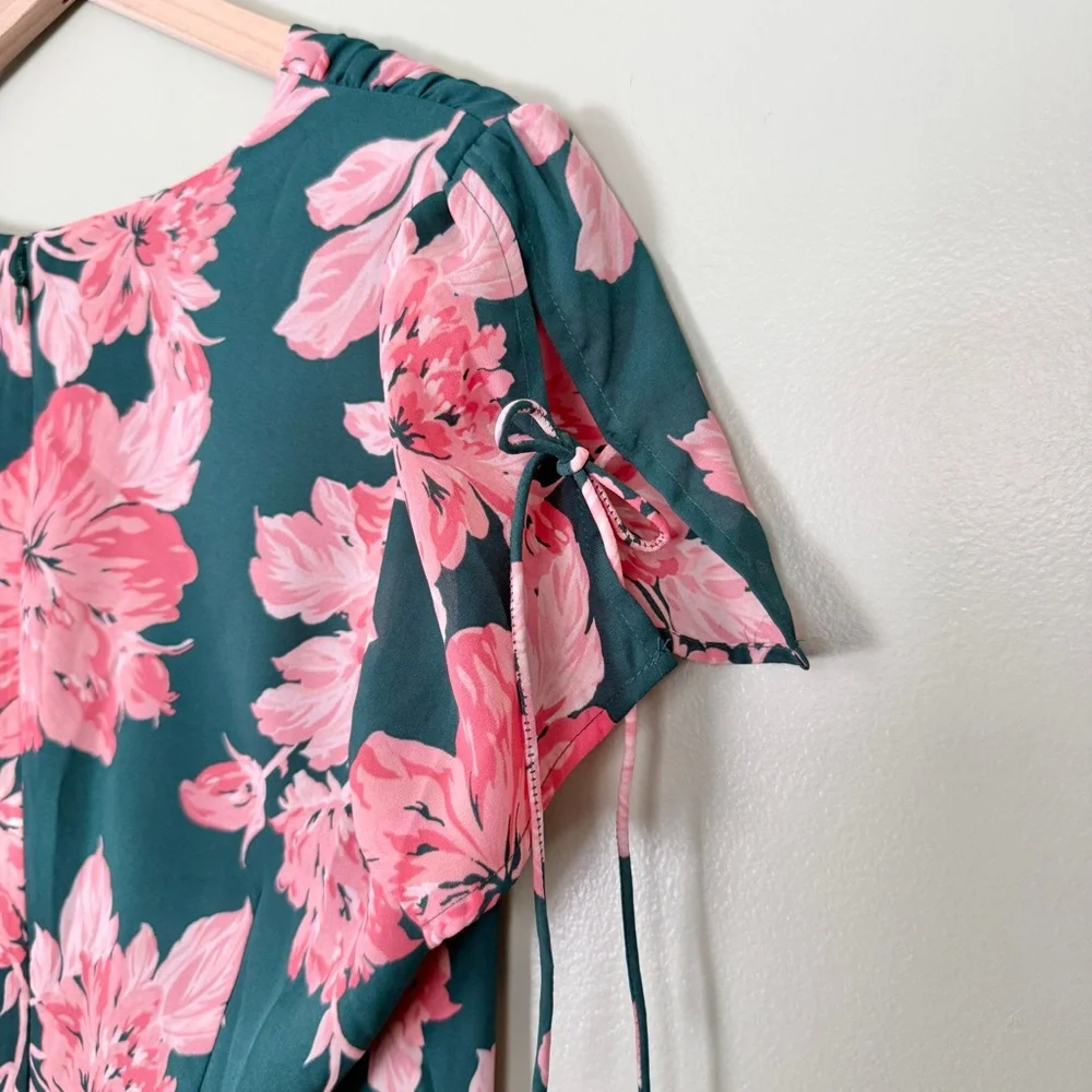 J. Crew Mercantile Floral‎ Printed Tie Shoulder Mini Dress Green Pink Size 8